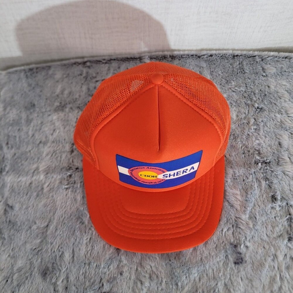 Vintage CDOH SHERA Colorado Dept Highways Trucker Hat Orange Mesh Snapback USA - Picture 2 of 6